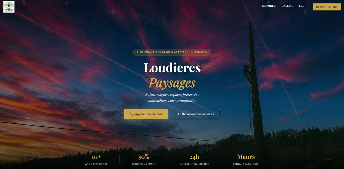 Aperçu de la page d’accueil du site Loudières Paysage