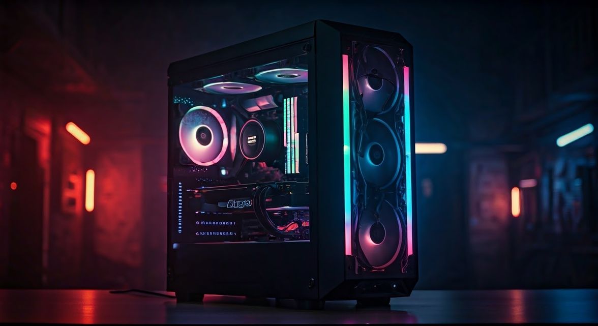 PC Gaming monté pour Max : boîtier à paroi vitrée, ventilateurs et éclairage RGB